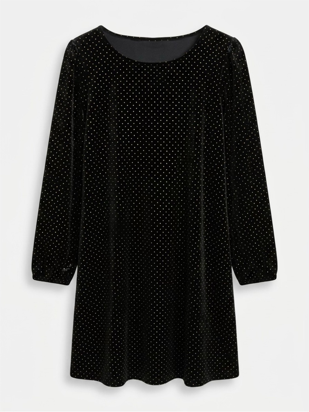 Dear John Black Velvet Long Sleeve Dress with Gold Dot Accents Women’s Size M